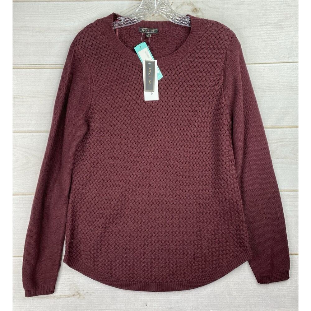 Lety & Me Josey Sweater Womens L Burgundy Elbow Patch Long Sleeve Stich Fix NWT